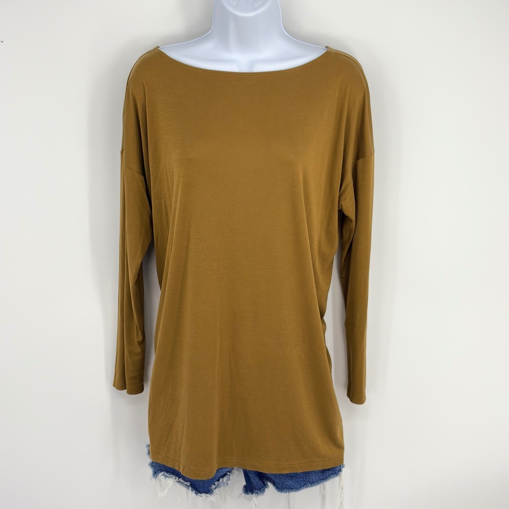 EILEEN FISHER Women's Tunic Long Sleeve Boat Neck‎ Top Tencel LG Minimalist - Picture 2 of 11